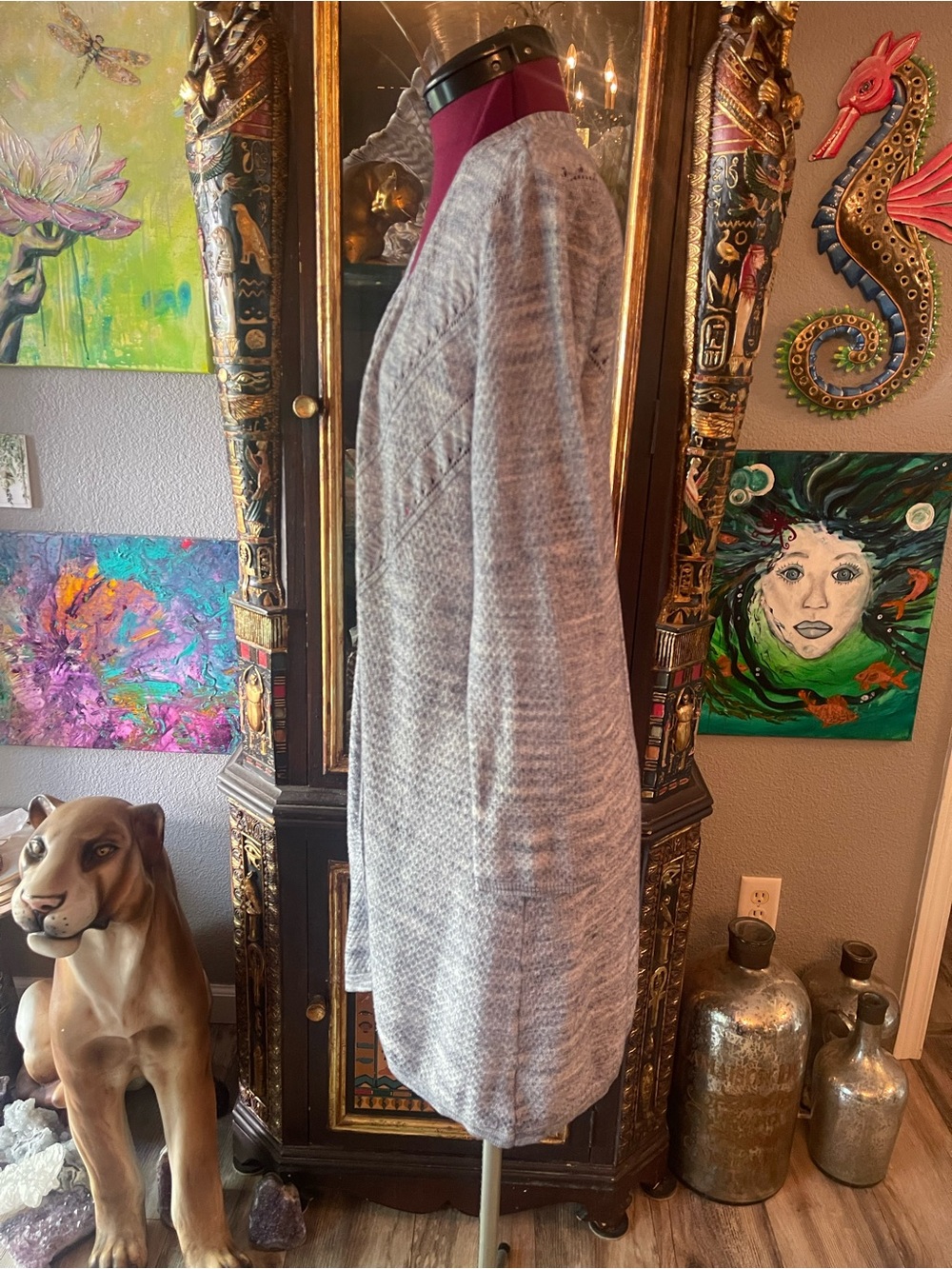 Light Blue Open-Front Women’s Cardigan Sweater - Picture 2 of 4